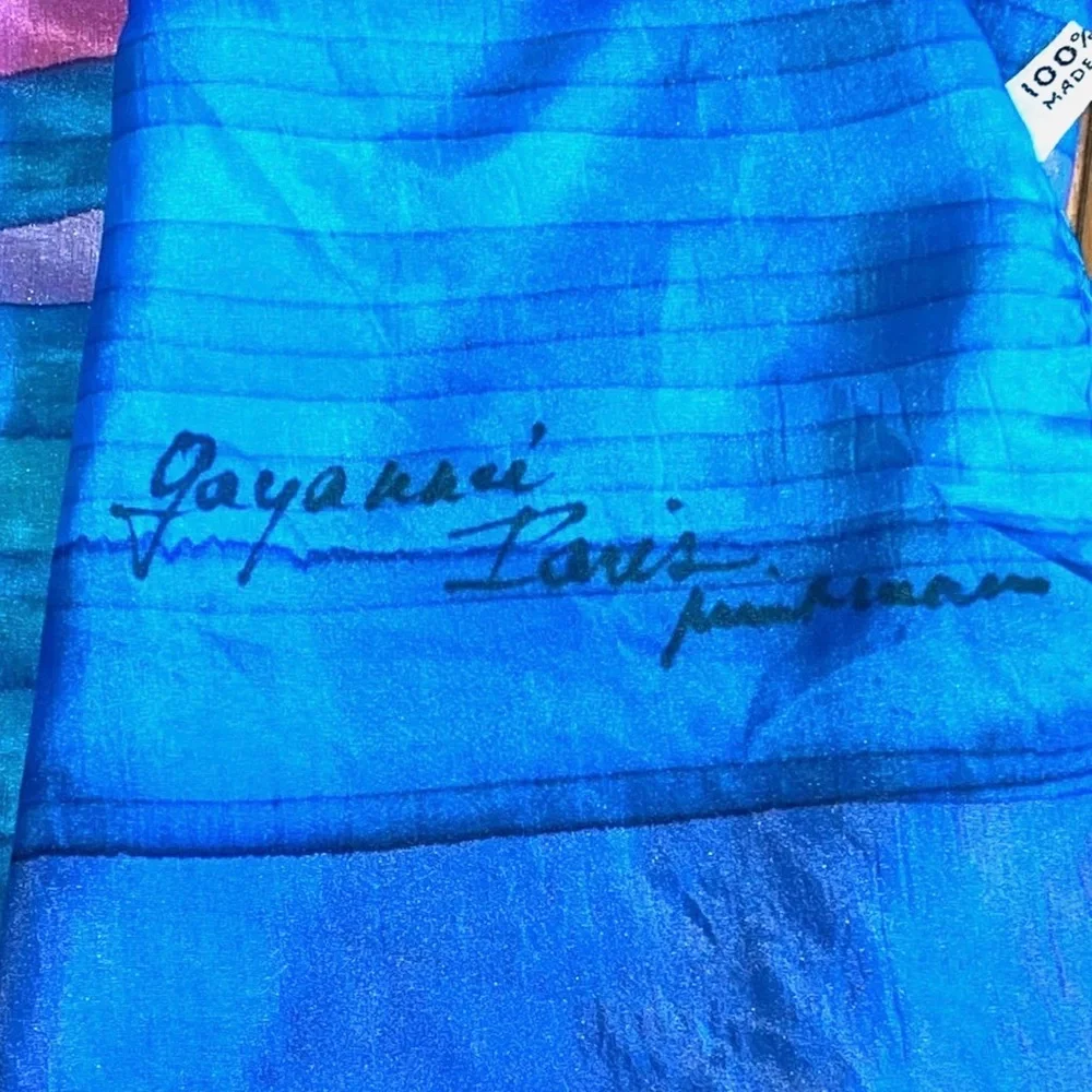 Vintage Jayakar Paris 100% Silk Scarf Signed Blue Purple Striped Oblong France